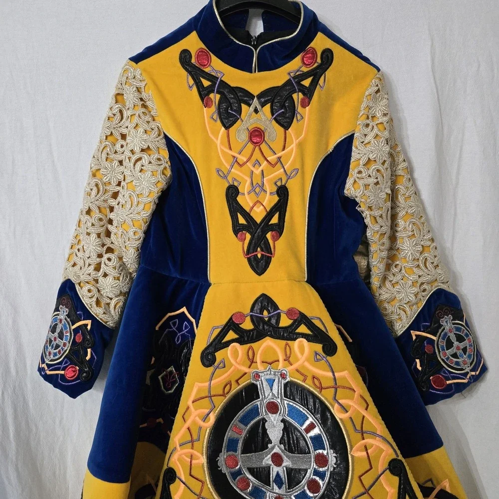 Vintage Celtic Irish Traditional‎ Folk Step Dance Dress Costume Embroidered